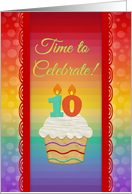 Cupcake with Number Candles, Time to Celebrate 10 Years Old Invitation card