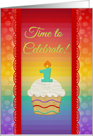 Cupcake with Number Candles, Time to Celebrate 1 Years Old Invitation card