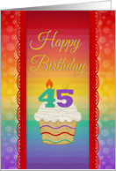 Cupcake with Number Candles, 45 Years Old Birthday card