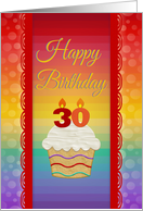 Cupcake with Number Candles, 30 Years Old Birthday card