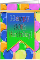 Banner on Colorful Balloons, Happy 80th Birthday card