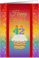 42 Years Old, Colorful Cupcake, Birthday Greetings card