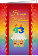 43 Years Old, Colorful Cupcake, Birthday Greetings card