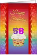 58 Years Old, Colorful Cupcake, Birthday Greetings card