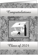 Cap & Diploma, Graduation, Congratulations 2024, Silver & Black Leaves card