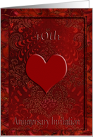 40th Anniversary Invitation, Painted Jeweled Like Heart, Ruby card