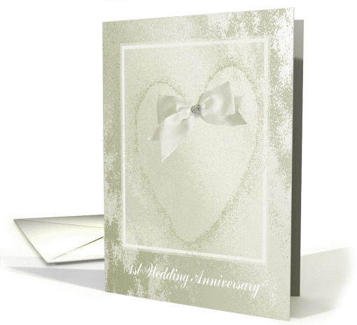 Bow on Papyrus Yellow Heart, 1st Wedding Anniversary, Invitation card