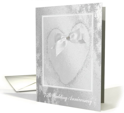Bow on Heart, 75th Wedding Anniversary, Invitation, Diamond White card