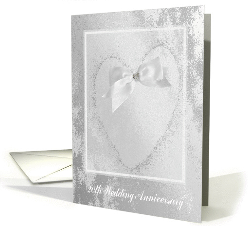 Bow on Heart, 20th Wedding Anniversary, Invitation, White... (582785)