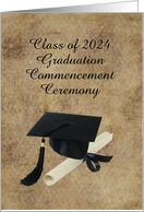 Graduation, 2024, Commencement Ceremony, Cap with Diploma, Custom Text card