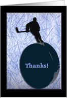 Ice Hockey Team Manager Thank You, Player on Puck card