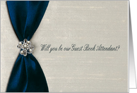 Blue Satin Ribbon with Jewel, Guest Book Attendant card