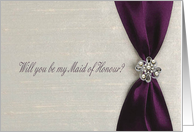 Plum Satin Ribbon with Jewel, Maid of Honour card