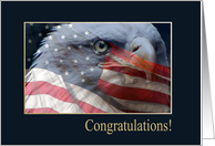Eagle Scout Congratulations, Eagle Close up with American Flag card