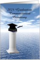 2024 Graduation Commencement, Black Cap and Books on Pedestal card