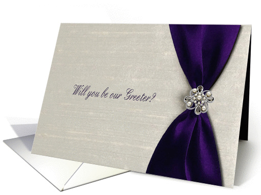 Greeter, Deep Purple Satin Ribbon with Jewel card (604141)