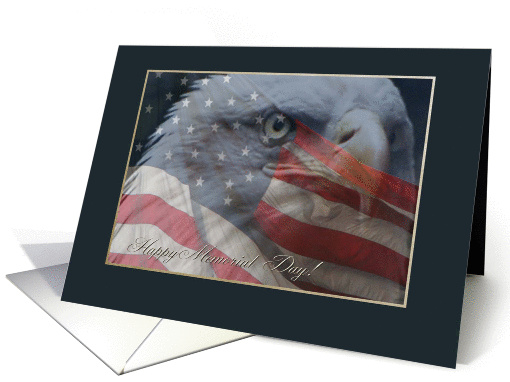 Memorial Day, Eagle Close up with American Flag card (622974)
