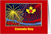 Birthday on Canada Day, Maple Leaf with Fireworks card