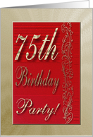 Invitation, 75th Bithday Party, Red and Gold Design card