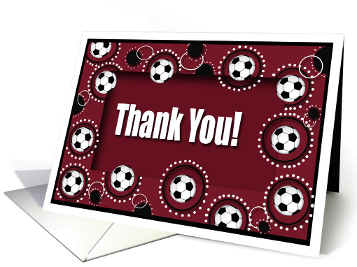 Thank you to Soccer Coach, Soccer Balls, Red, Black and White 2 card