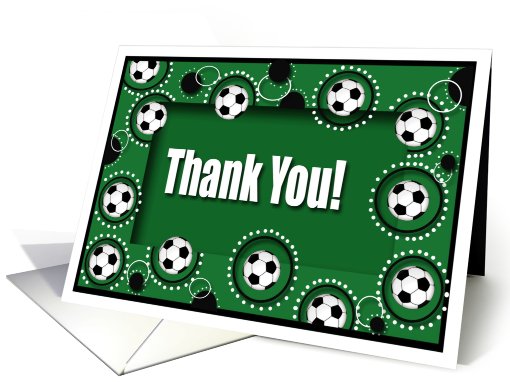 Thank you to Soccer Coach, Soccer Balls, Green, Black and White card