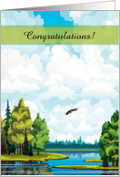 Beautiful Landscape with Eagle Flying, Congratulations to Eagle Scout card