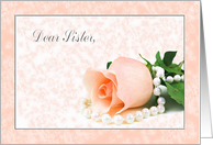 Bridesmaid Request to Sister, Peach Rose with Pearls card