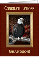 Congratulations, Grandson, Proud Eagle with Flag card