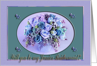 Junior Bridesmaid Request, Vase of Roses, Purple card