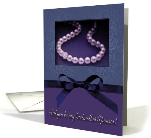Godmother Sponsor Request, Pearl-look on Slate Blue with Bow-like card