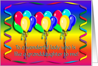 Happy Birthday to like a Granddaughter, Balloons and Streamers card