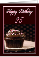 25th Birthday to like a Granddaughter to Me, Chocolate Cupcake with Pink Candies card