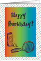 Happy Birthday, Tennis Racket and Balls card