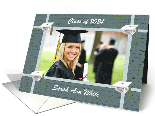 Photo Card, Graduation Announcement, Four Caps in Green &... (850400)