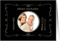 Dinner Invitation Photo Card, Place Setting, Black and Gold card