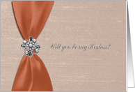 Hostess Request, Coral Satin Ribbon with Jewel card