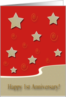 1st Happy Anniversary!, Gold Stars on Red, Employee Anniversary card