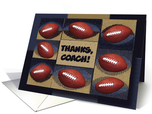 Thanks, Coach, Football, Blue and Tan Design, Custom Text card
