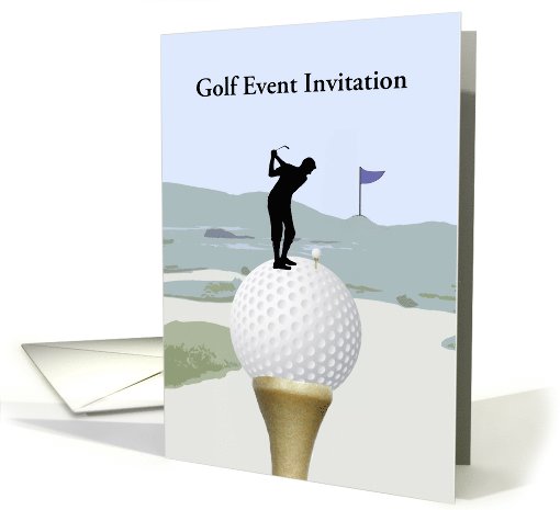 Golf Event Invitation, Business, Man playing Golf, Custom Text card