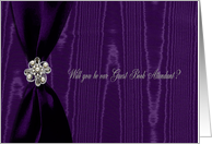 Guest Book Attendant, Purple Ribbon Look with Jewel on Moire card