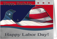 Happy Birthday and Labor Day, Flag Eagle card