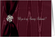 Honorary Bridesmaid, Red Ribbon Look with Jewel on Moire card