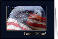 Court of Honor, Eagle Close up with American Flag, Eagle Scout Award card