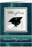 2024, Cap and Diploma, Graduation Announcement, Silver, Green, & Black card