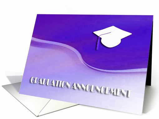 High School Graduation Announcement, White Cap on Purple Wave card