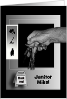 Thank You Janitor, Hand Holding Keys in Black and Silver, Add Text card