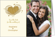 Gold Glitter-Look Heart, Save the Date card