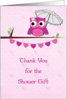 Pink Owl, Umbrella, Bridal Shower Gift Thank You card