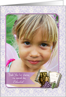 First Communion, Purple Damask Photo Card
