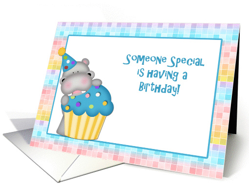 Cute Hippo and Cupcake Birthday Greeting card (1063001)